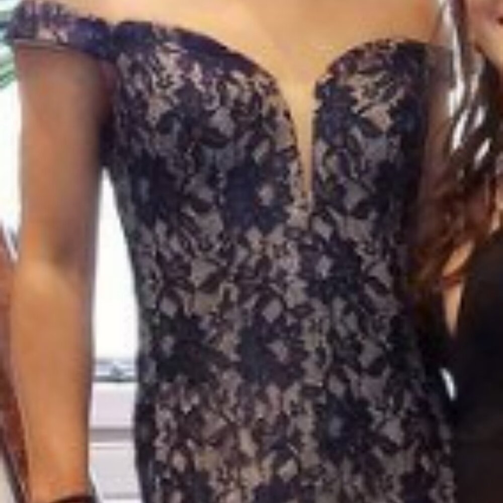 Navy Blue, Nude Lining Floor Length Gown